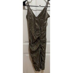 Nwt Womens Cefian Gold Glitter Spaghetti Strap Formal Dress Medium